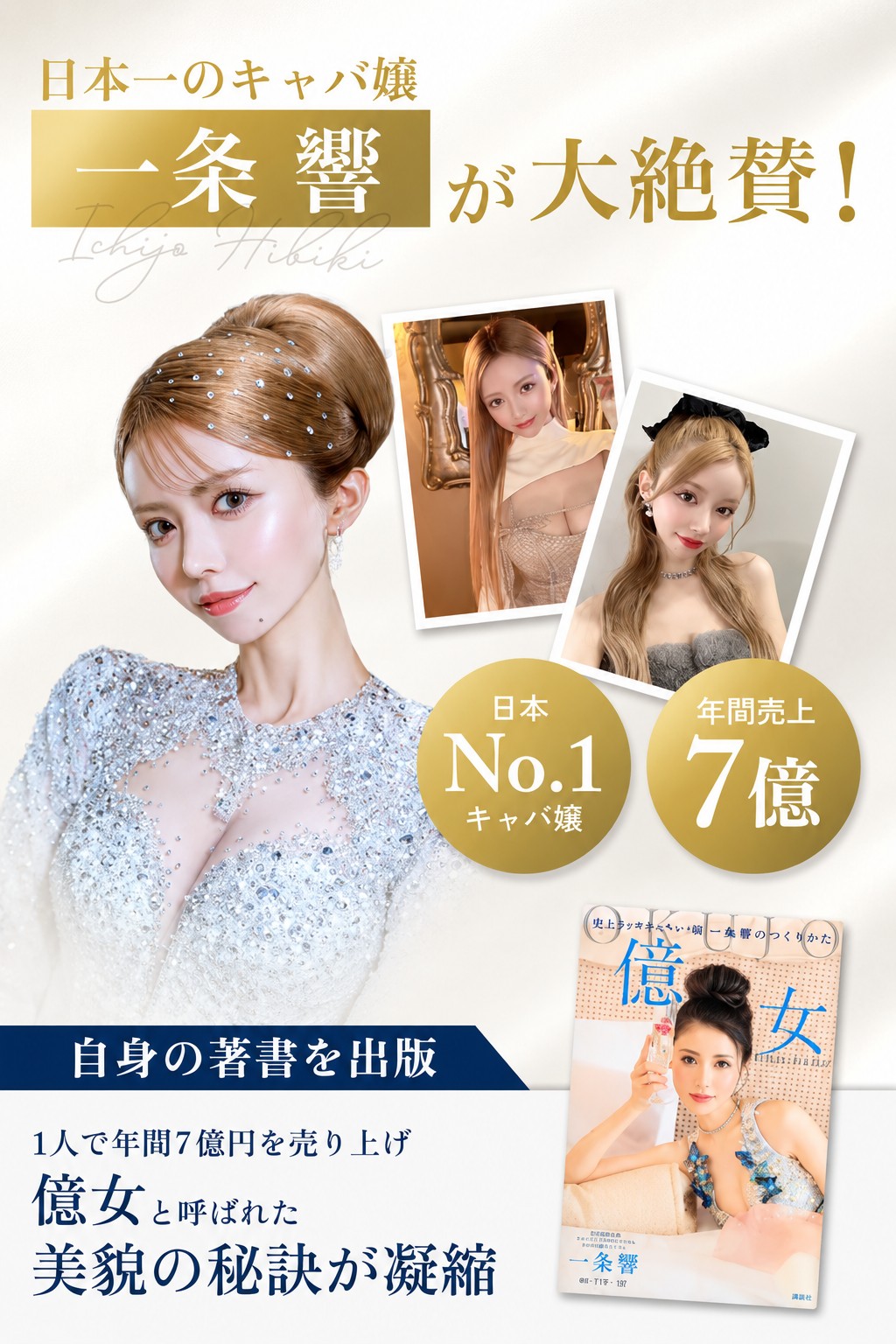 日本一のキャバ嬢 一条響が大絶賛！ 日本No.1キャバ嬢／年間売上7億／著書「億女」出版1人で年間7億円を売り上げ“億女”と呼ばれた美貌の秘訣が凝縮