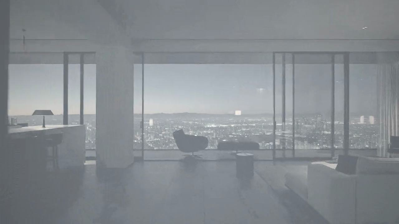 夜。灯りのともる住戸から見下ろす、東京の夜景。